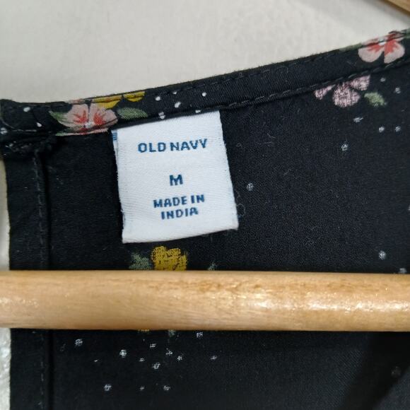 Old Navy Dress Women Medium Dark Floral Boho Cottagecore Ruffle Parisian Casual - Picture 6 of 13